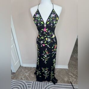 Vintage 1990s Sean Couture Floral Beaded Silk Dress size S